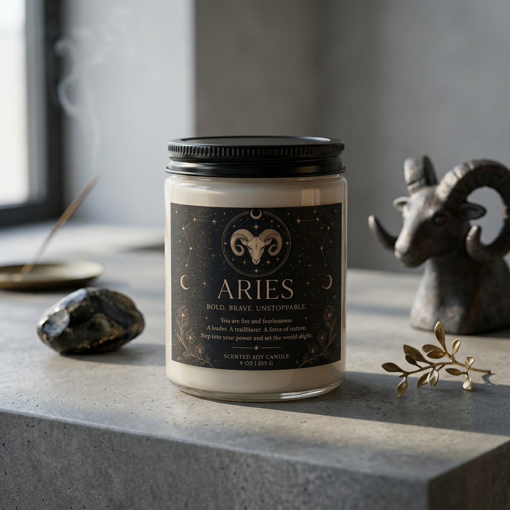 Aries candle — minimalist concrete shelf
