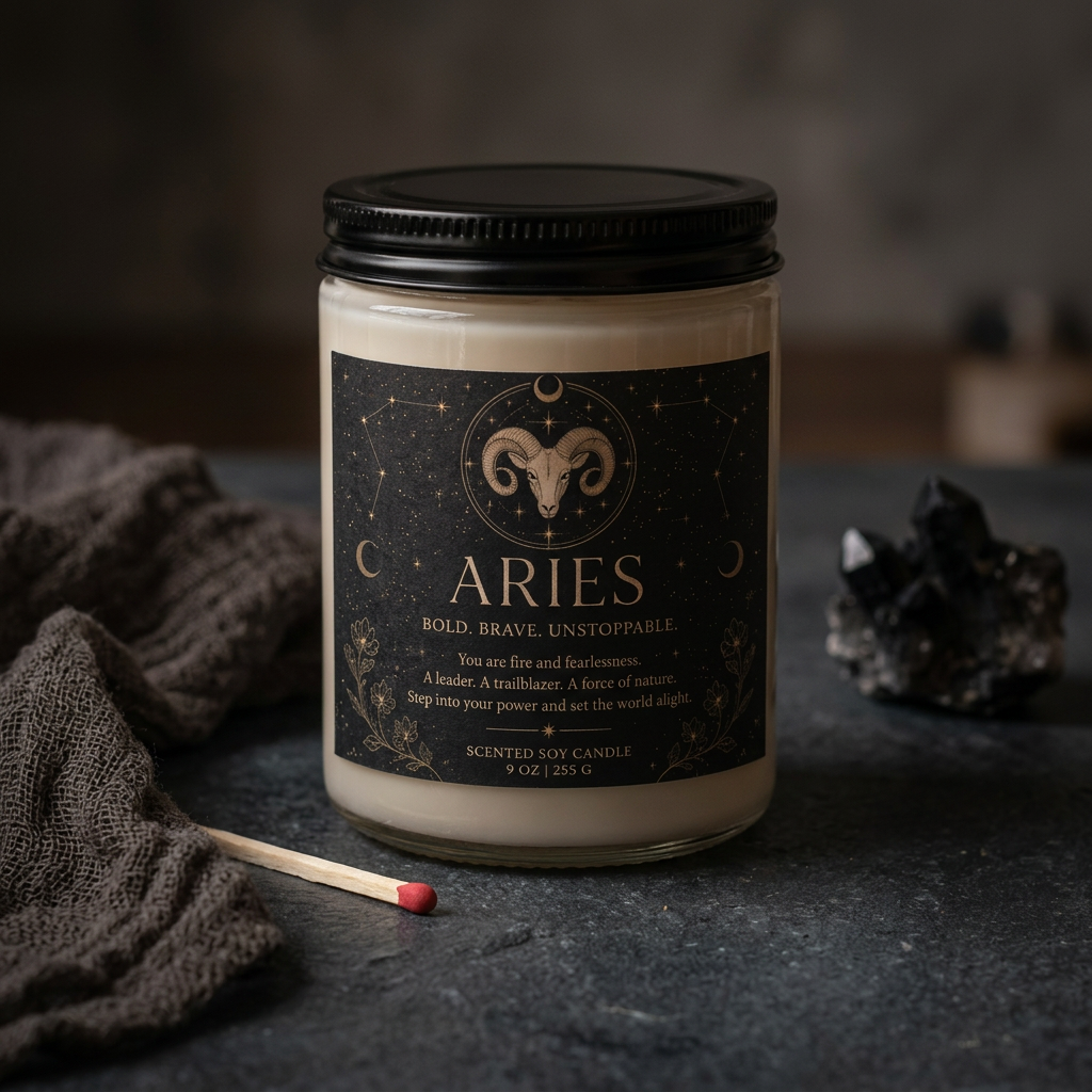 Aries candle — dark moody with matchstick