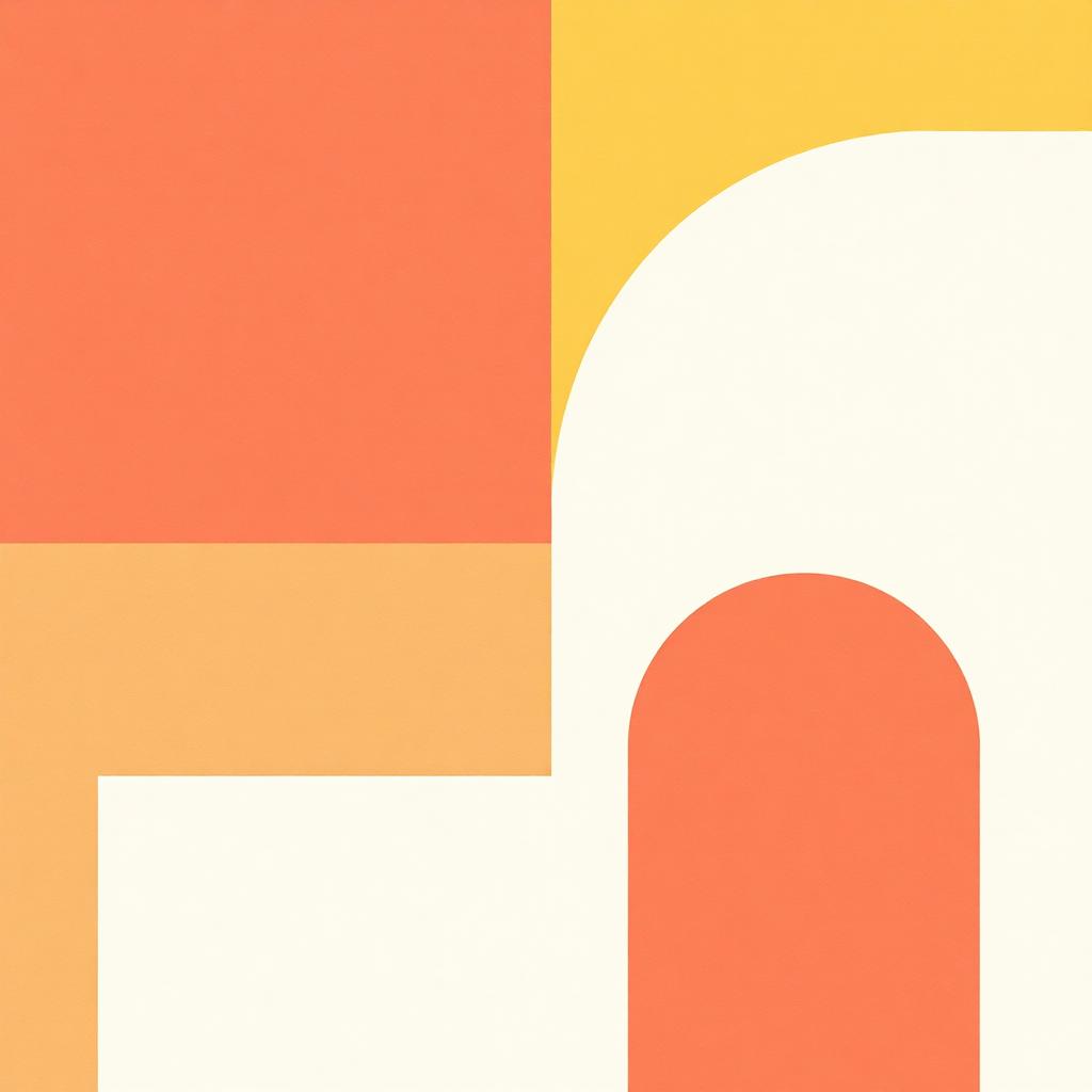 Abstract coral, yellow and sand geometric shapes on matte paper, evoking making and craft.